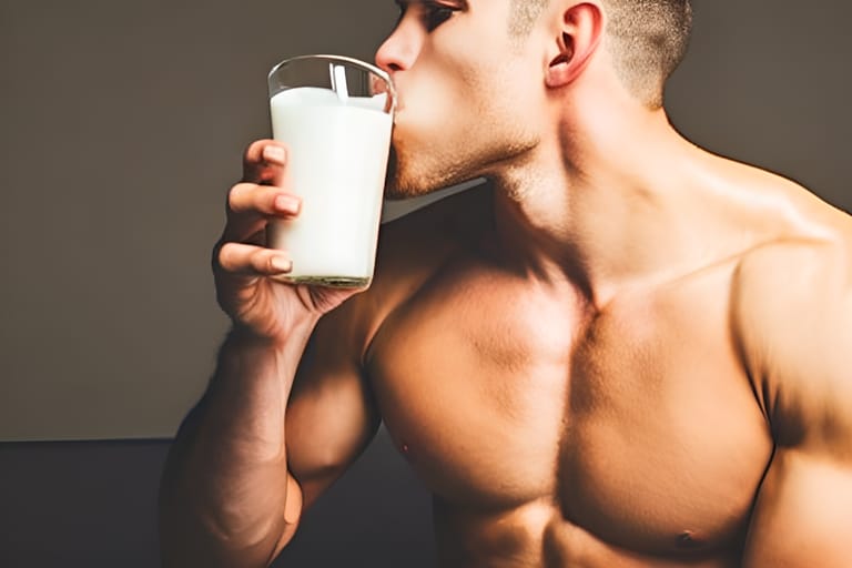 豆乳を飲む男性の画像
