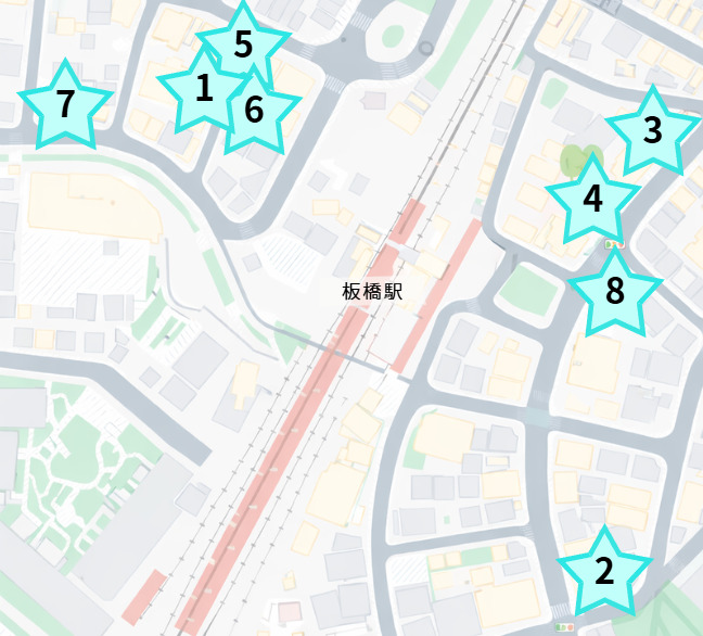 板橋駅のパーソナジムまとめ地図