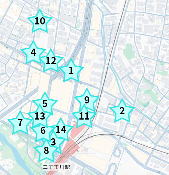 二子玉川のパーソナルジムまとめ地図