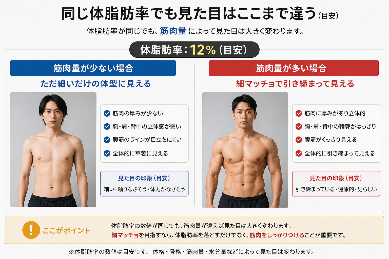 GPT作：同じ体脂肪率でも見た目が違う理由
