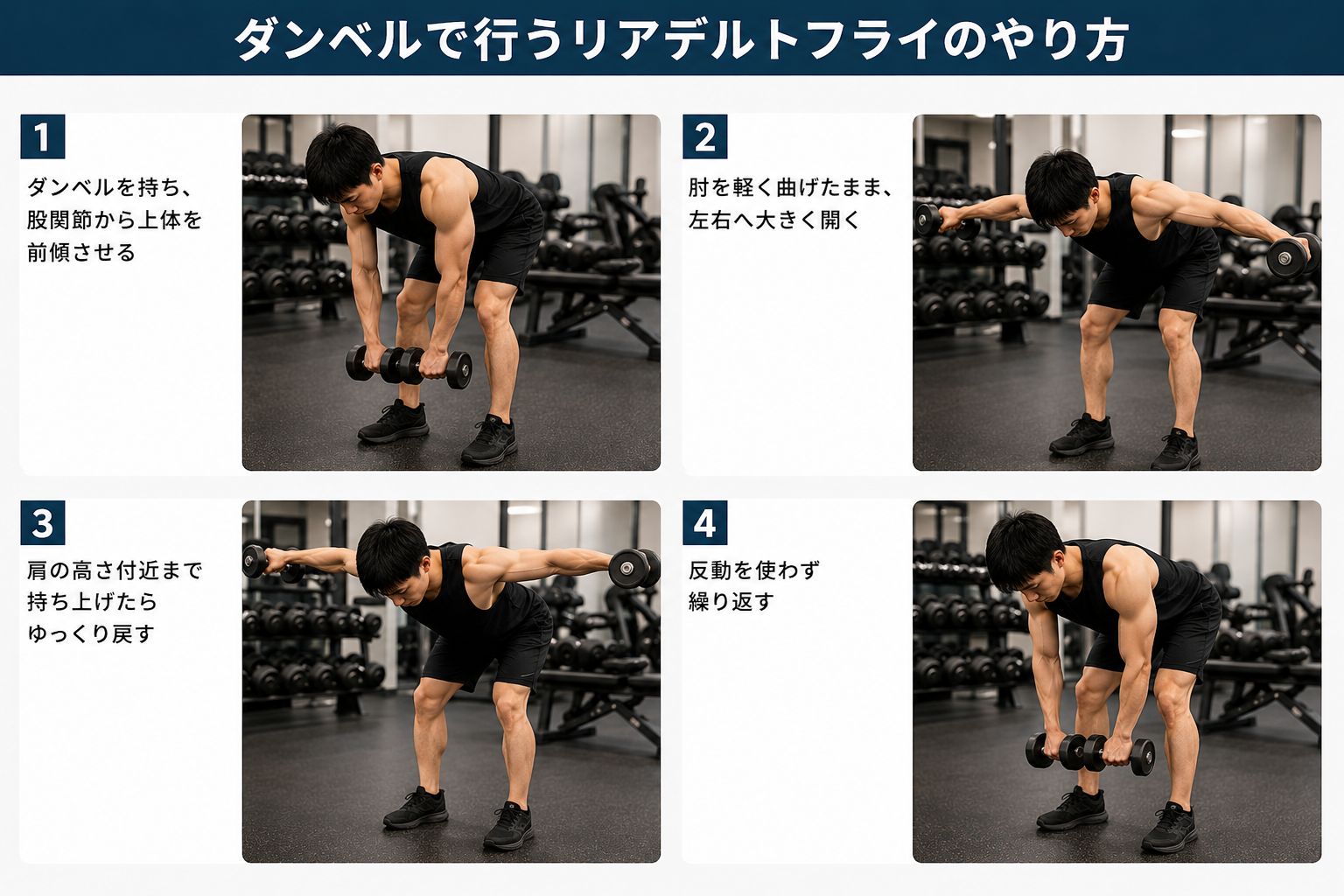 ダンベルで行うリアデルトフライのやり方