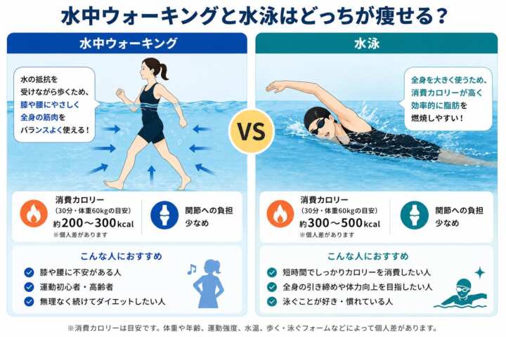 水中ウォーキングと水泳、どっちが痩せる?