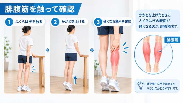かかと上げで腓腹筋の場所と働きを確認する方法