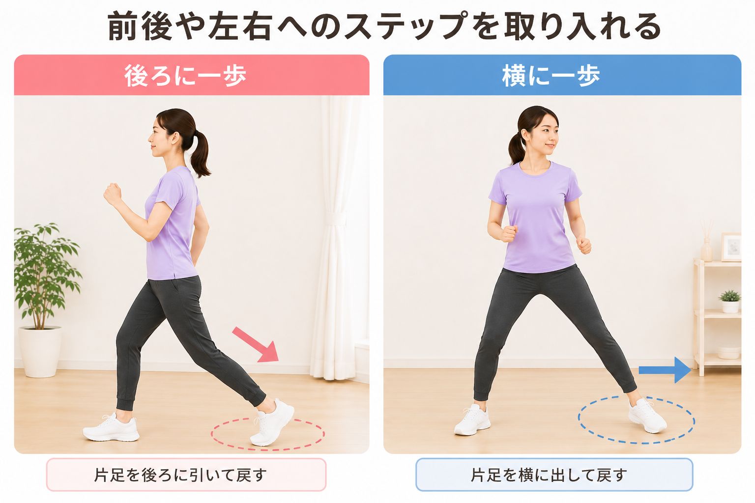 前後や左右へのステップを取り入れる